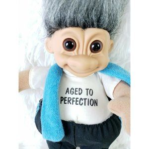 Vintage Russ Troll Gray Hair Aged To Perfection Soft Form Plush Toy Hard Face